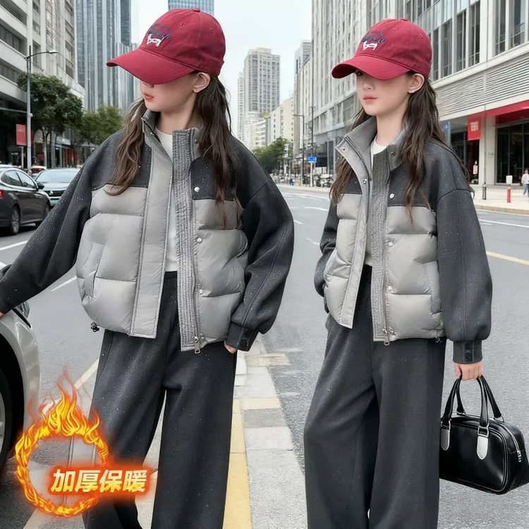 女童秋冬款套装儿童2025新款爆款洋气网红小女孩加绒加厚保暖外套