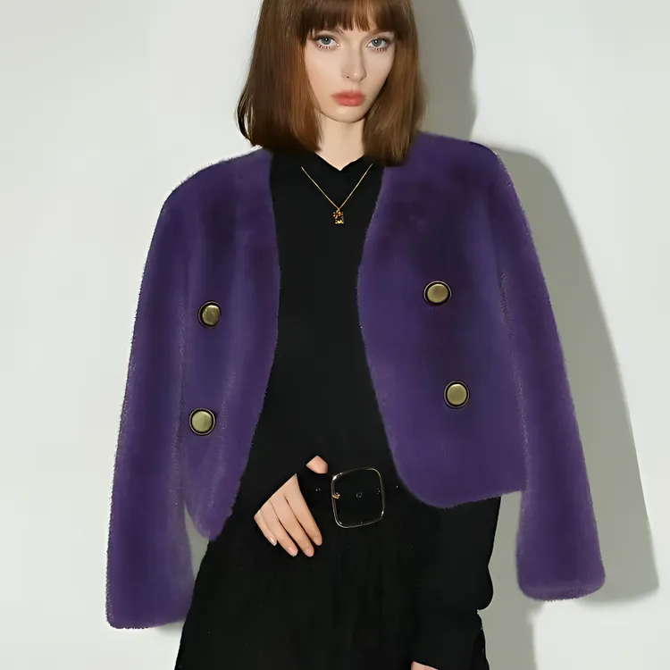 法式千金风金属扣金标环A草草外套