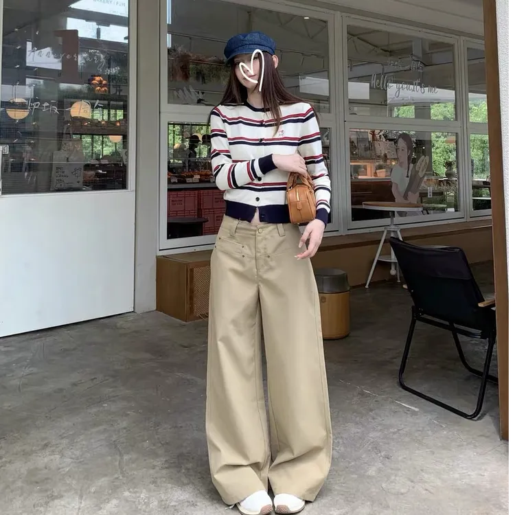 （现货）设计感慵懒风2025秋季新款直筒休闲裤女复古百搭阔腿裤子女