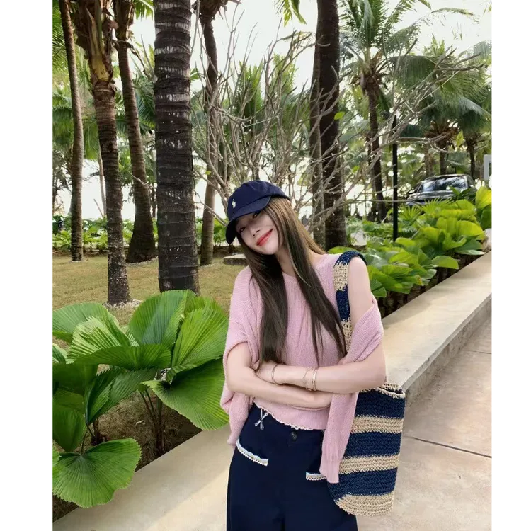 盐系甜美风修身显瘦软糯背心上衣长袖针织开衫宽松直筒休闲阔腿裤