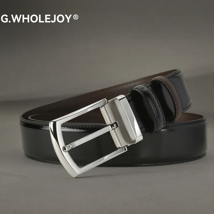 G.WHOLEJOY男士正装西装商务光面真皮皮带简约黑色棕色两面-2537L