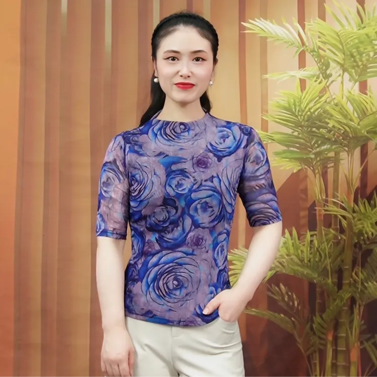 夏季时髦T恤女气质时尚洋气显瘦印花上衣柔软舒适亲肤法式小衫