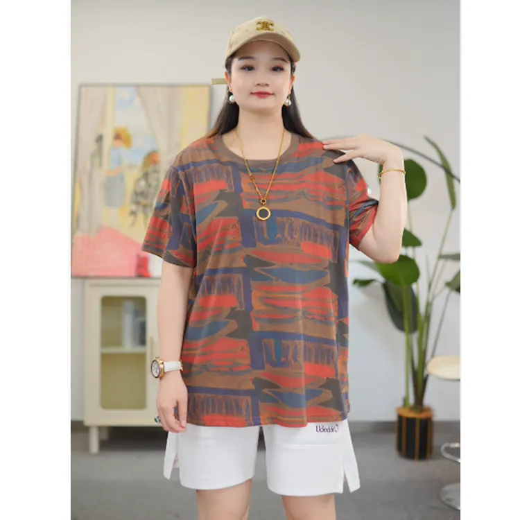 歌帛语宽松大码女装T恤夏季2025洋气百搭休闲显瘦遮肉短袖上衣