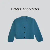 LING/STUDIO『色彩美学』浣熊毛时尚高级感V领针织开衫毛衣5091406
