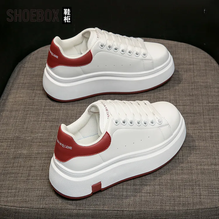 SHOEBOX鞋柜厚底板鞋女增高小个子2025新款时尚百搭休闲小白鞋