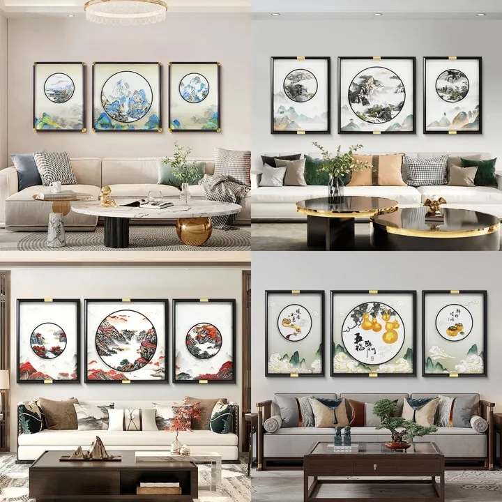 【苏绣坊-苏绣客厅集合】装饰画沙发背景墙高端刺绣客厅背景墙挂画