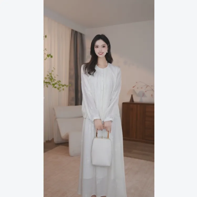 【婷婷甄选】25高级感外穿女衬衣简约氛围感提花古风2593233杏色