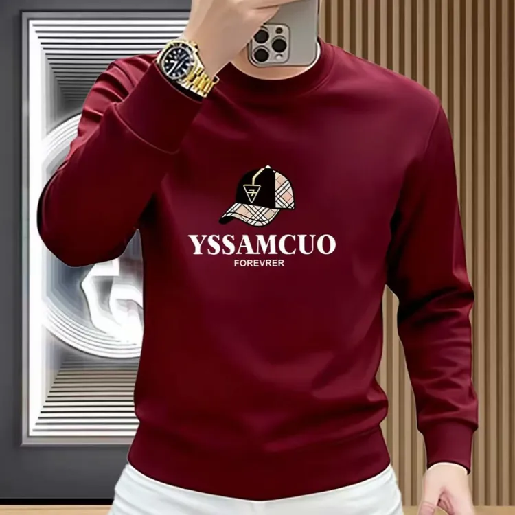 新款爆款男式加绒加厚秋冬季潮牌长袖男士卫衣圆领时尚百搭男上衣