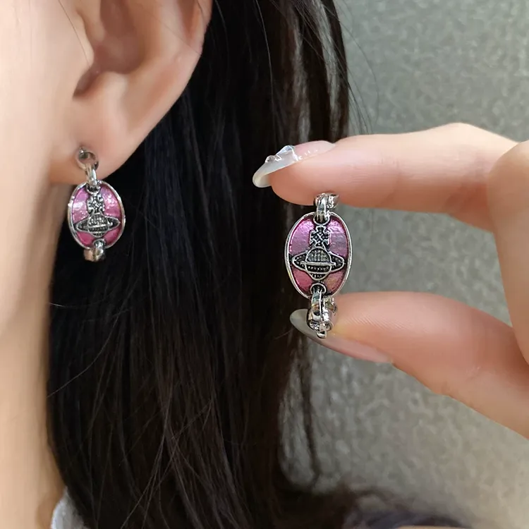合金耳饰 美式做旧古银色滴油土星耳钉女设计感时尚感小众耳饰