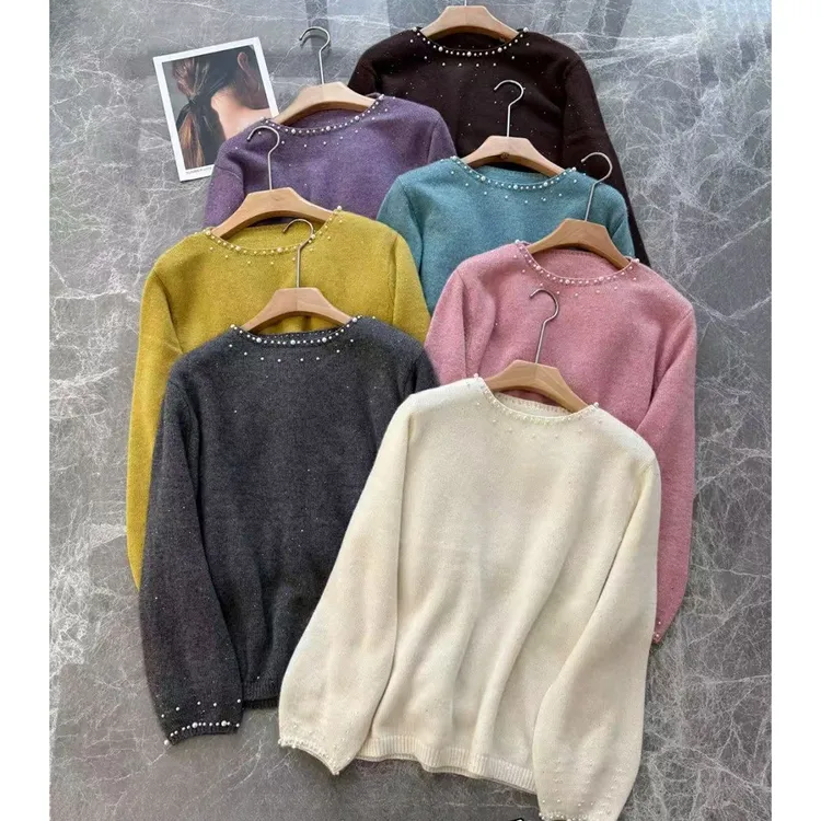 WYFS领口 袖口珠珠针织衫