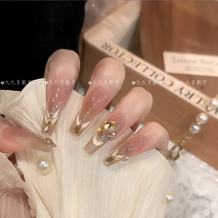 开心 轻奢显白纯手工穿戴甲光疗甲冰透渐变四季流行10片装