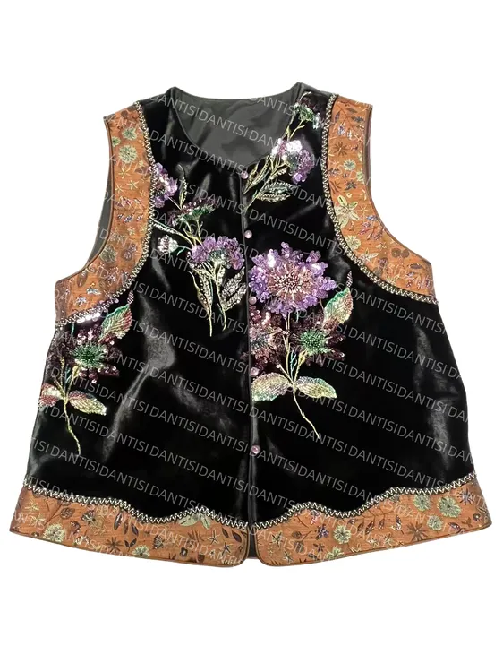 枝上《非遗美学》1918高端气质国风丝绒刺绣马甲