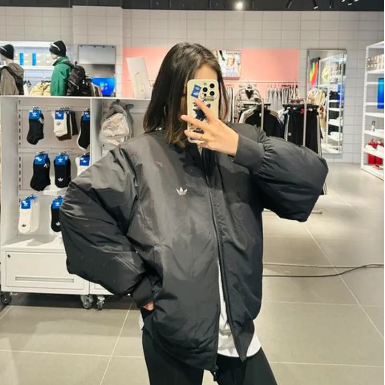 Adidas三叶草OVERSIZED保暖飞行员立领运动棉服夹克外套JX7783