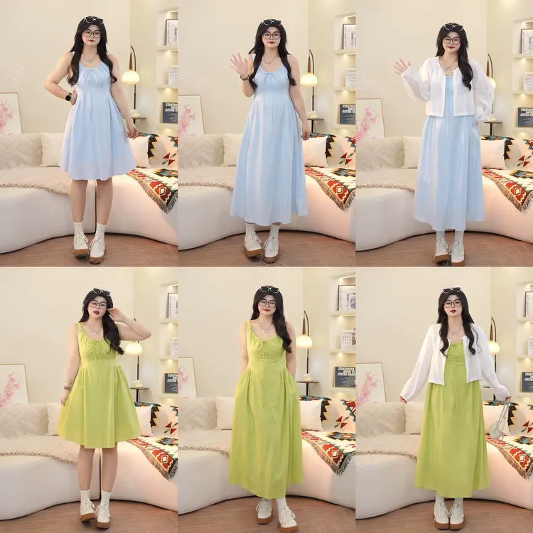 梦丞【甜随夏风】大码女装夏季宽松吊带裙时尚气质百搭显瘦连衣裙