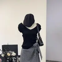 【辣妹针织】修身v领 针织T恤女夏季紧身辣妹高级感显瘦上衣-H976