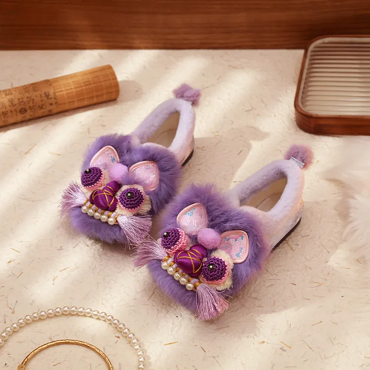 虎头鞋女成人冬季加绒紫色绣花鞋非遗布鞋国风新中式旗袍鞋子布鞋