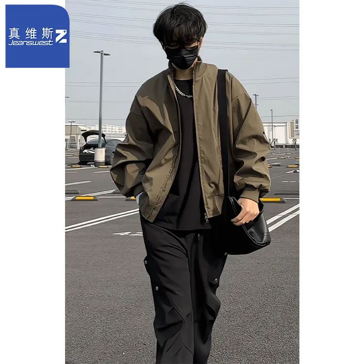 真维斯Z+美式立领工装教练飞行夹克外套男春秋季潮牌宽松休闲上衣