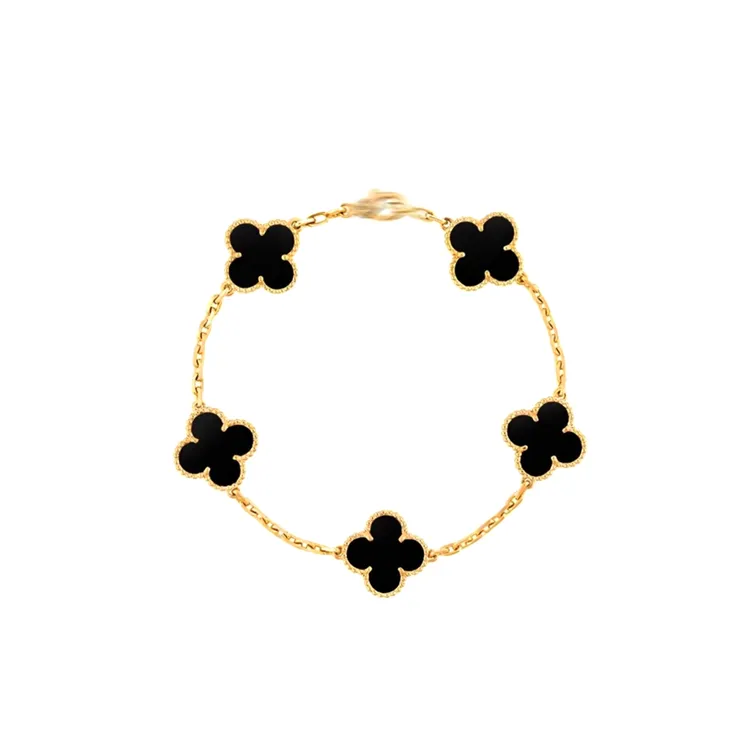 合金贝壳手链 经典百搭绿色五花手链时尚轻奢气质镶嵌双面黑色