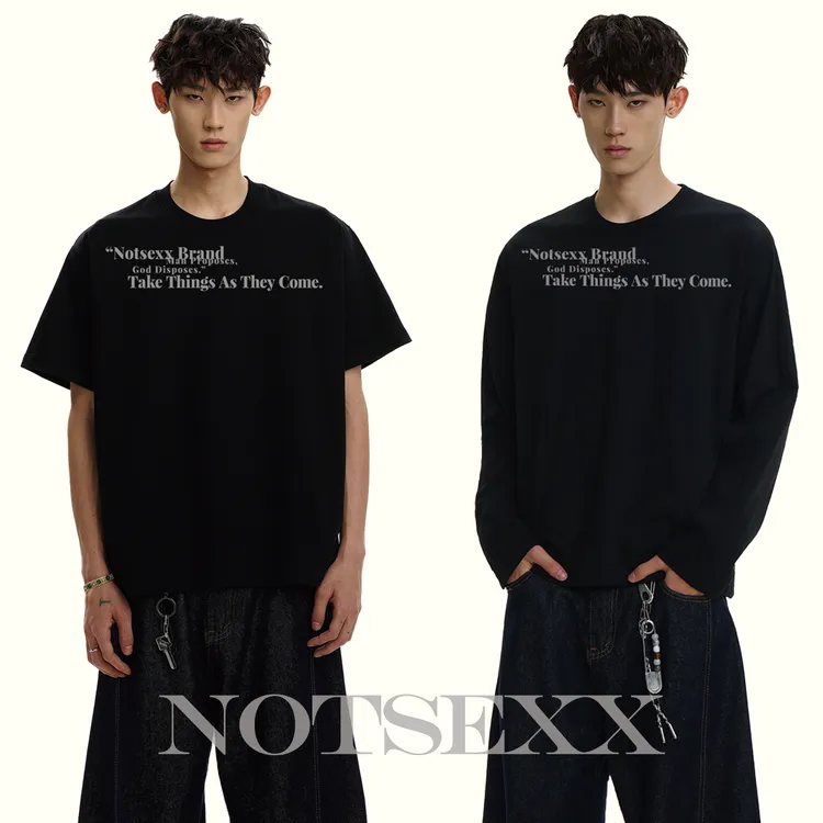 notsexx「谋事在人成事在天」白墨直喷260g重磅boxy短宽短袖t恤男