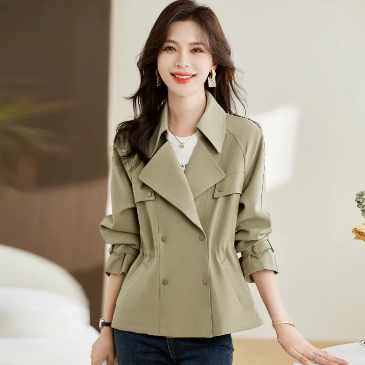 杭州意法高端外套女款2025年新款春秋款高级感小个子抽绳短款风衣