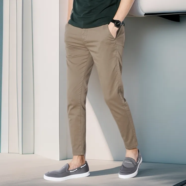 VALVOELITE男士休闲裤弹力收腿裤子纯棉九分裤男款秋冬显瘦修身裤