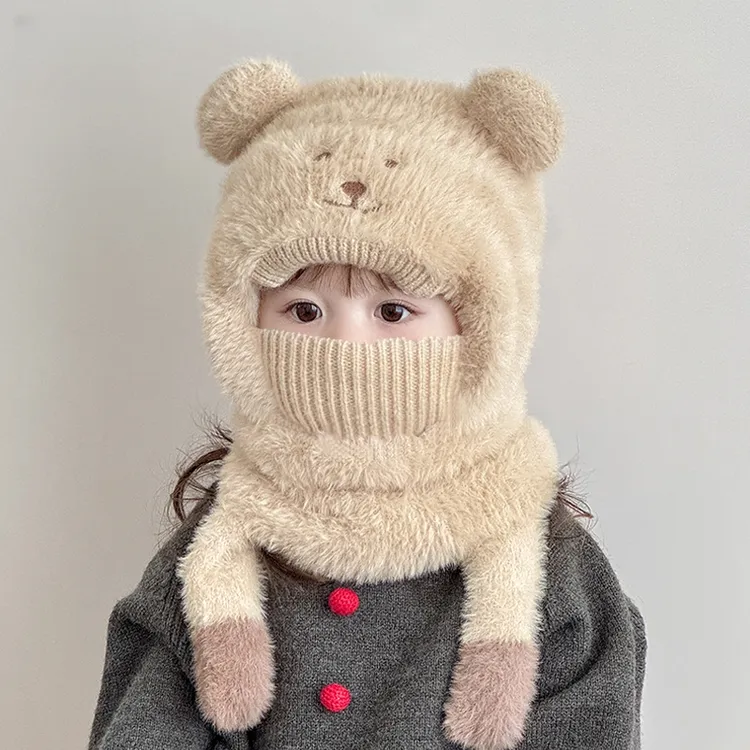 儿童帽子围巾一体冬季口罩保暖加厚男童男女童会叫的宝宝毛绒帽子