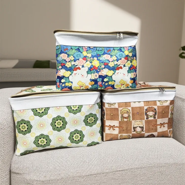 60L大容量家用拉链收纳箱带钢圈带盖收纳袋整理箱可折叠储物