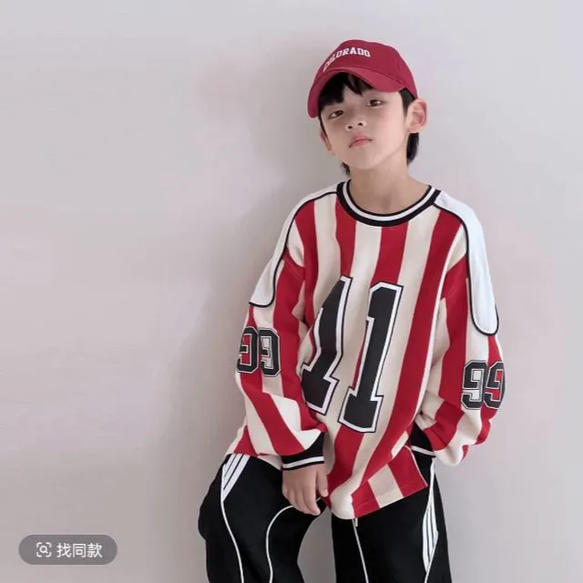 【品牌】男童中大童春秋季时尚条纹韩版长袖长裤儿童卫衣宽松潮套装