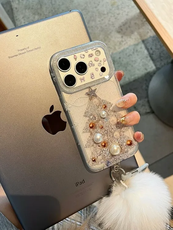 高级透明闪粉亮片珍珠圣诞树适用iPhone17promax手机壳苹果16新15