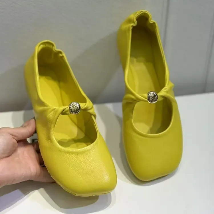 欧洲站2025夏新款复古方头玛丽珍真皮鞋子女ins潮牌百搭平底休闲