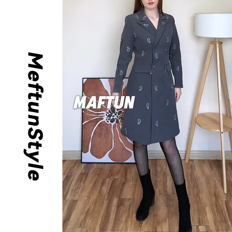 Maftun 民族风重工刺绣气质显瘦西装连衣裙