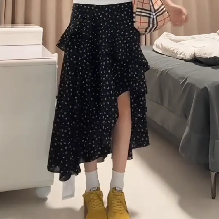 夏季2026新款小众碎花韩系潮流设计感高腰显瘦不规则半身裙女胖MM商品图