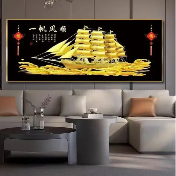 新款一帆风顺挂画客厅办公室年年客厅十字绣背景墙挂画家居饰品