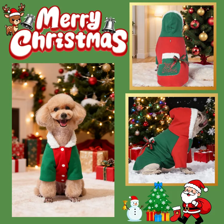 新款宠物圣诞节狗狗衣新颖日字扣珊瑚绒秋冬狗狗猫咪节日礼服