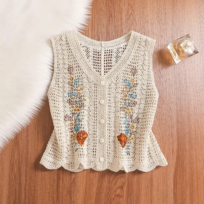 波西米亚风文艺复古亚麻针织开衫马甲新款女设计薄款显瘦上衣背心