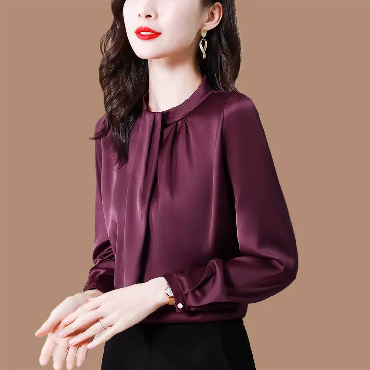 春秋新款气质立领衬衫女士遮肚显瘦上衣小衫时尚洋气职业长袖衬衣