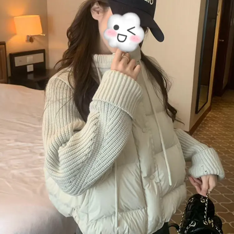 2025新款爆款针织拼接手塞棉女冬季新款宽松保暖立领棉衣外套