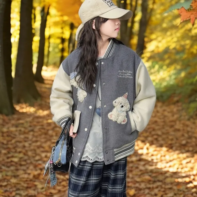 女童冬款棒球服甜酷百搭儿童女孩韩版中大童夹棉休闲风时尚学院风