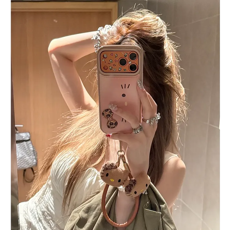 杏粉调害羞kitty闪钻手绳用于iphone17Promax手机壳16Pro软15/14