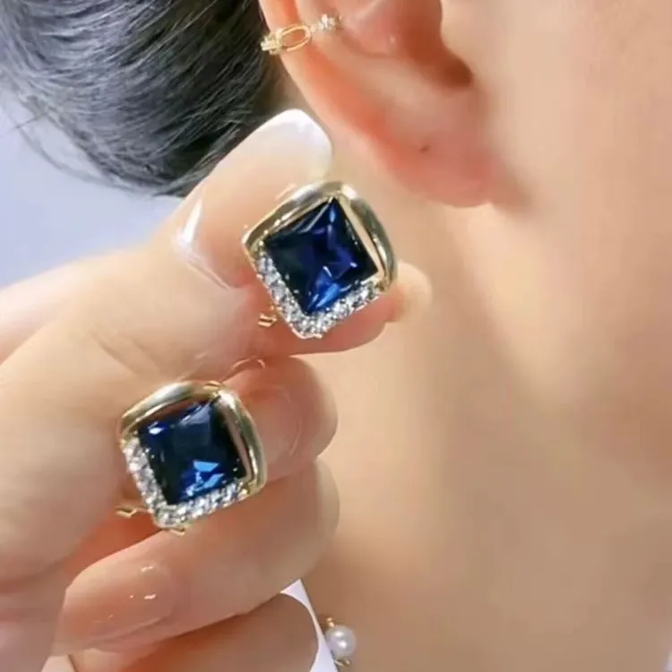 铜合金合成锆石耳饰 个性气质蓝色轻奢时尚百搭小众简约素款231