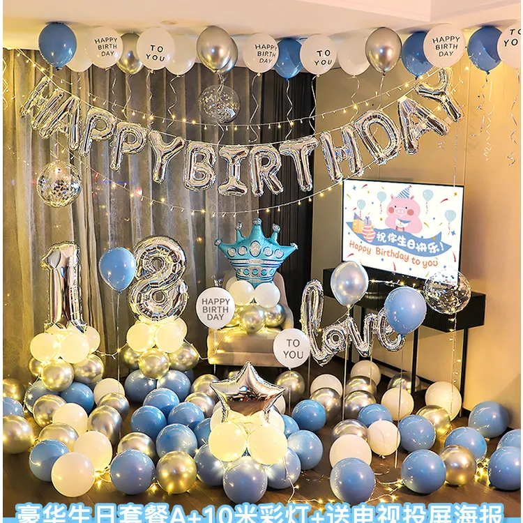 酒店生日快乐宝宝派对男女孩布置装饰电视投屏背景18岁成人礼浪漫