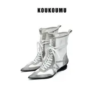 KOUKOUMU 新款 拳击靴 悬浮跟德训鞋 尖头高跟靴运动靴