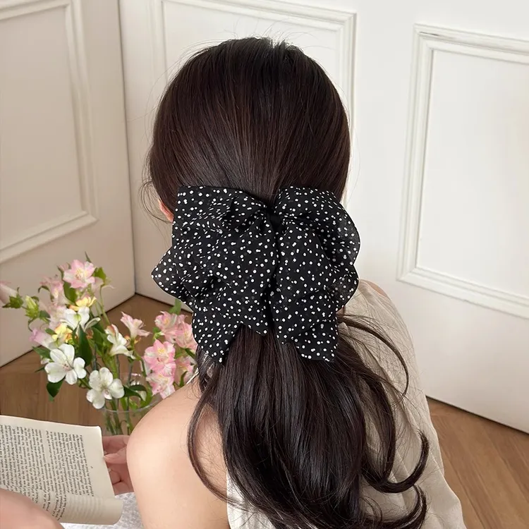 法式复古波点蝴蝶结抓夹小号鲨鱼夹半扎发夹气质百搭发饰韩系头饰