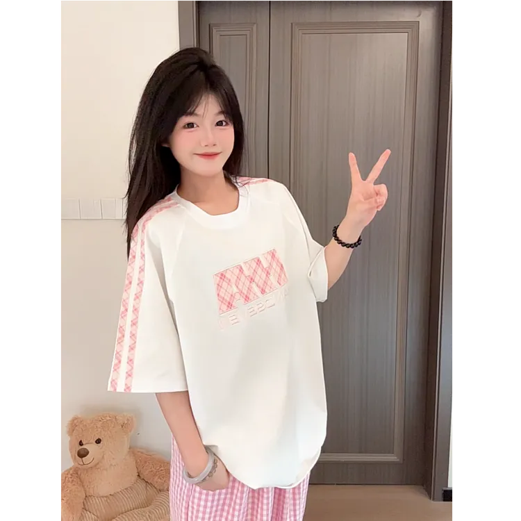 HandSeven夏季重磅潮牌凉感刺绣时尚百搭t恤韩版圆领宽松运动上衣