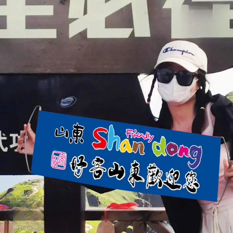 【能能】好客山东欢迎您手拉旗旅游手持条幅横幅打卡拍照旗帜宣传