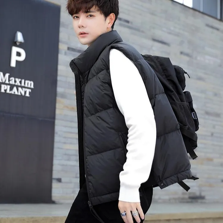 羽绒马甲男士立领2025新款秋冬灰鸭绒潮牌加厚马夹男坎肩背心外套
