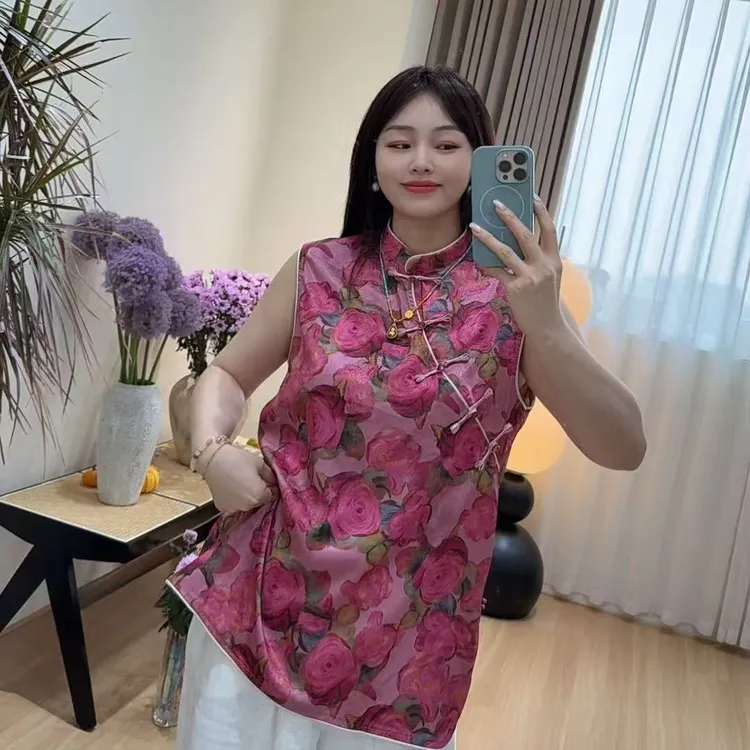  5915墨香玫瑰高级新中式印花旗袍式上衣
