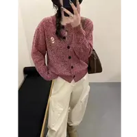 【花朵提花】花纱粉百搭气质针织开衫女毛衣外套气质宽松上衣