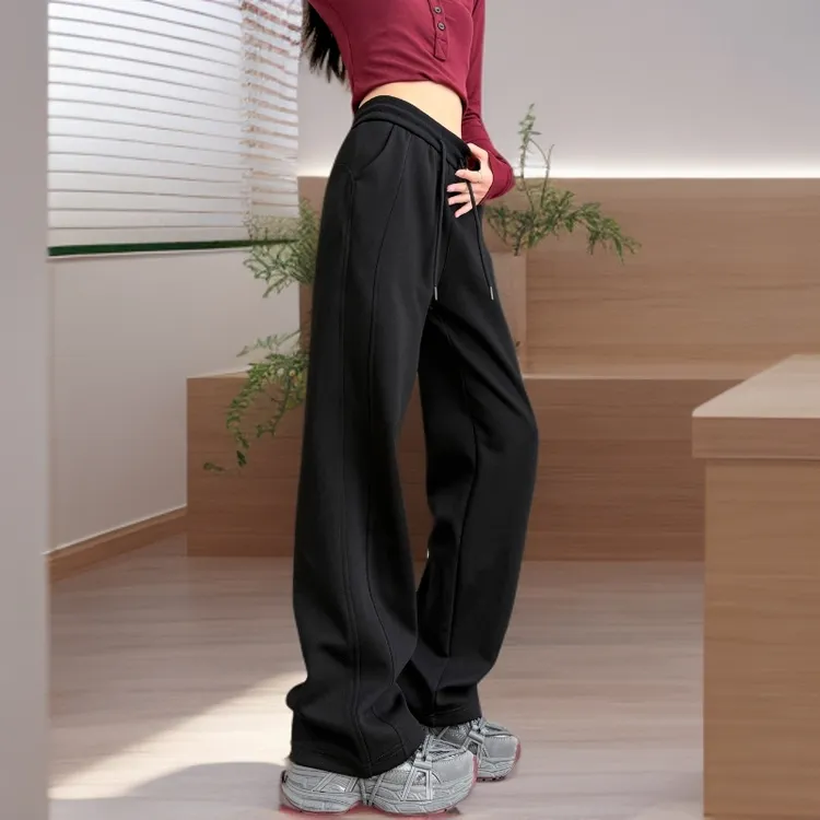 运动裤女款高腰休闲裤小个子直筒卫裤女生加长裤子窄版香蕉阔腿裤