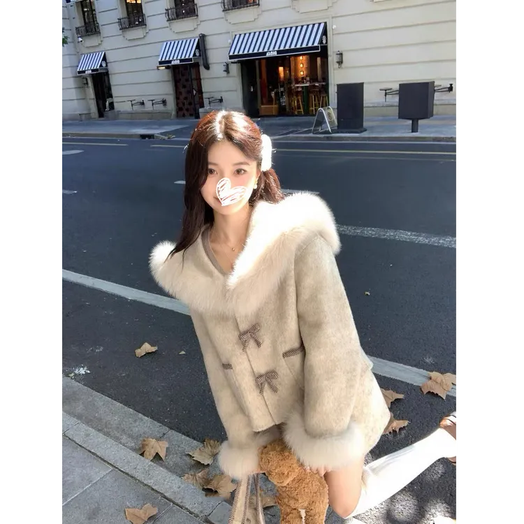 国民初恋/海军领秋冬环保毛韩版年轻款羊毛呢套装